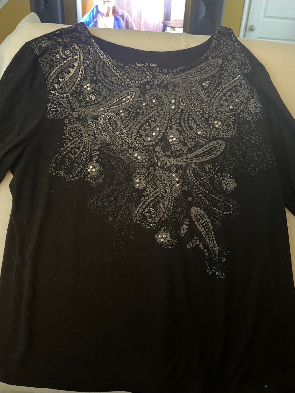 White Stag Black 3/4 Long-Sleeve Paisley Embellished Tee